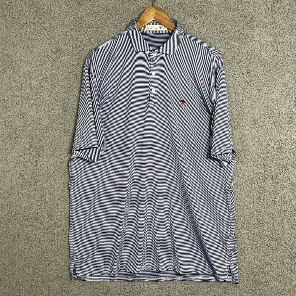 Holderness & Bourne Polo Mens XL Tailored Fit Embroidered Golf Blue Striped